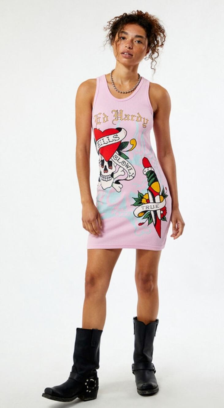 Ed Hardy Womens Retro Flash Mini Dress Size Medium Pink NEW